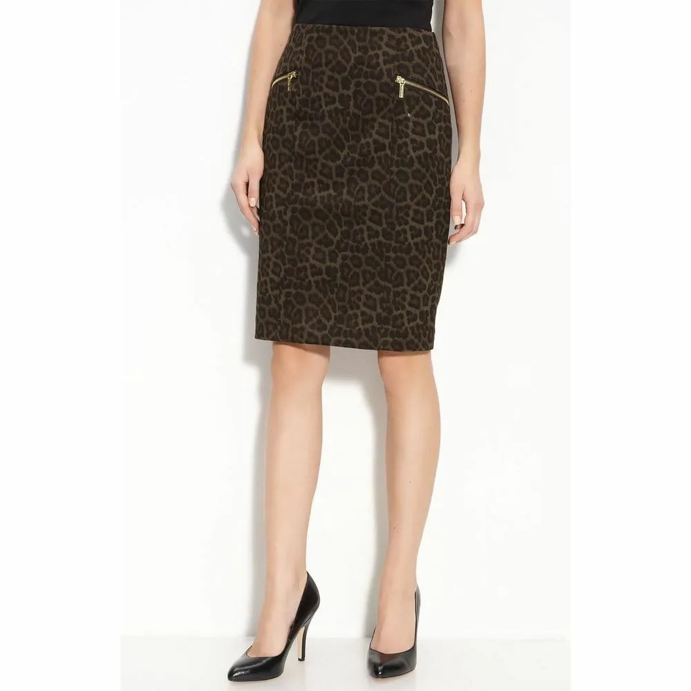 Michael Michael Kors Pencil Skirt Leopard Print Zipper Pockets